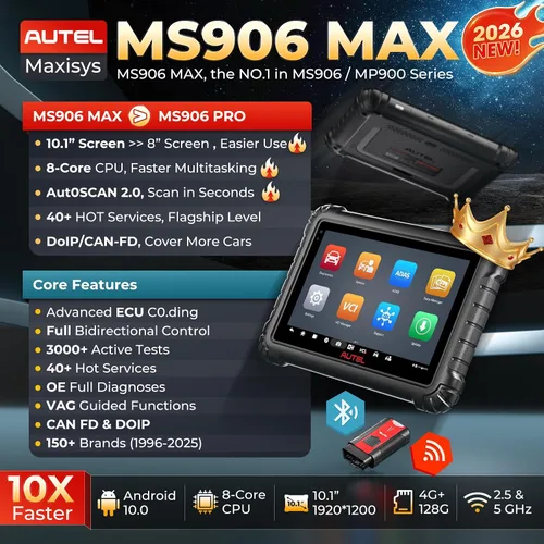 Vista 2 de Escáner Autel MaxiSys MS906 MAX, codificación OE 40+ servicios bidireccionales superiores 2026 10'' MS906MAX V2.0 of MS906 PRO/MK908II, Lite of