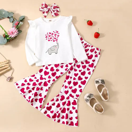 Vista 2 de Conjunto de camisetas de manga larga + pantalones acampanados de leopardo para otoño