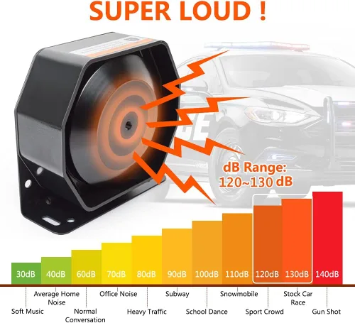Vista 3 de Altavoz de sirena de coche Safego Police Siren Speaker Car Pa System, Dc12v 200w 9 tonos, micrófono de mano con cable Altavoz de emergencia Sirena