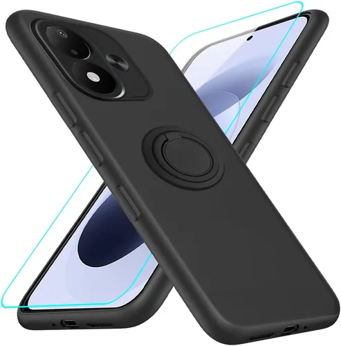 Vista 9 de Funda compatible con Blackview Wave 9C con protector de pantalla, soporte de anillo giratorio de 360°, soporte de silicona TPU a prueba de golpes