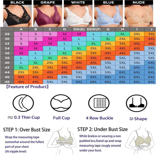 Vista 2 de Ganchos frontales, encaje elástico, súper elevación y corrección de postura, ropa interior fina de encaje de copa completa para mujer, sujetador