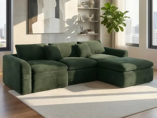 Vista 12 de THSUPER 130'' Oversized U Shaped Deep Seat Boneless Sectional Couch. Beige 6-Seat Plush Corduroy Cloud Sofa, No Assembly Required, 19" Extra-High
