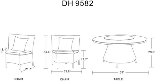 Vista 7 de Manhattan Comfort Nightingdale - Juego de comedor para exteriores de 7 piezas con cristal redondo Lazy Susan, incluye 6 sillas de ratán, cojines