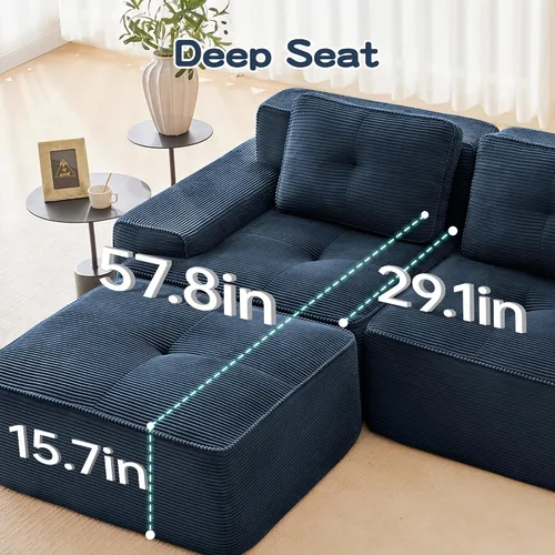 Vista 4 de Sofás modulares sin hueso de 152.8 pulgadas para sala de estar, sofá modular con diván en forma de L, cómodo asiento profundo tapizado de tela