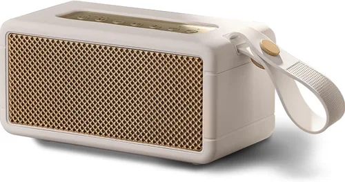 Vista 11 de AT&T Essentials - Altavoz Bluetooth retro de 15 W, IPX6 impermeable, Bluetooth 5.3, modos de luz LED, control de graves y agudos, batería de 12