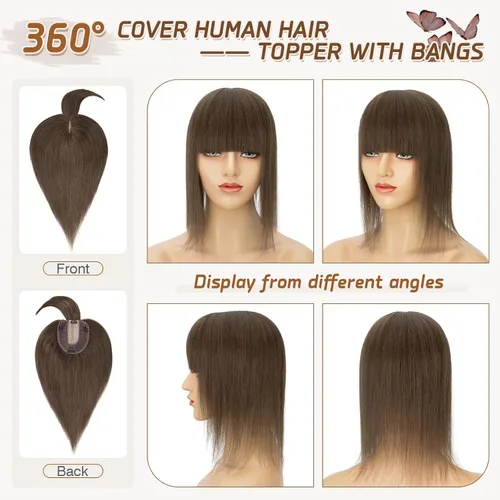 Vista 43 de Rich Choices Pelucas con topper de cabello para mujeres, cabello humano real 100% Remy, sin flequillo, para mujeres con adelgazamiento en la parte