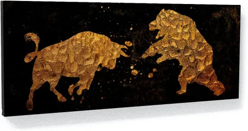 Vista 14 de Sense Canvas Bull vs Bear Money Small 20 x 8 / 0.75 pulgadas - Stock Market Bull vs Bear Financial Wall Street Office Entrepreneur Decor Wall Art