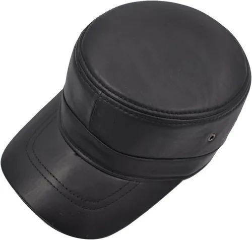 Vista 4 de IFSUN Gorra plana de piel de cordero auténtica para hombre