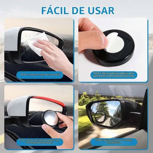 Vista 4 de OBTANIM Paquete de 2 espejos de punto ciego de 2 pulgadas de ángulo ajustable HD de vidrio redondo de visión trasera para automóvil, accesorios