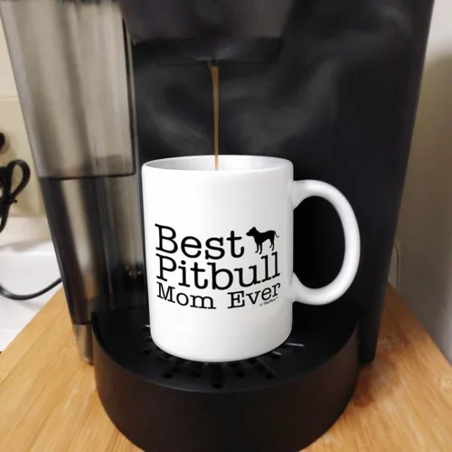 Vista 5 de Taza de café de cerámica con diseño de perro con texto en inglés «Best Pitbull Mom Ever», color blanco 11oz Mom - Blanco