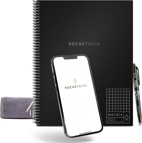 Vista 10 de Rocketbook Matrix Smart - Cuaderno de papel cuadriculado reutilizable, conectado digitalmente, cuaderno isométrico, tamaño carta 8.5 x 11, gris