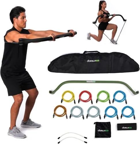 Vista 12 de Gorilla Bow Original All-in-One Portable Home Gym System, Professional-Grade Resistance Band Bar for Strength Training, HIIT & Full Body Workouts