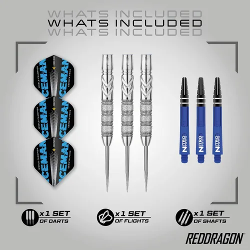 Vista 2 de RED DRAGON Gerwyn Price Element - Juego de dardos de tungsteno (0.85 oz) con vuelos y tallos