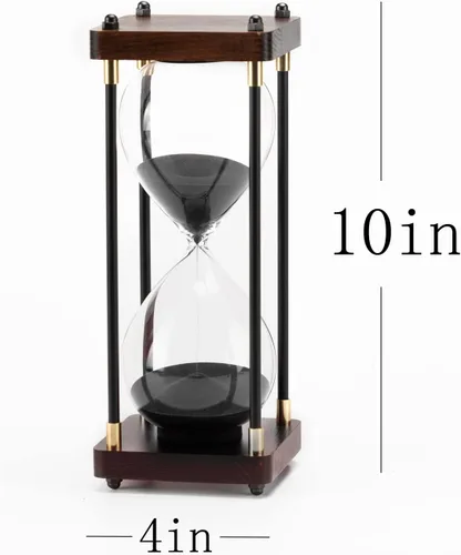 Vista 3 de Reloj de Arena Grande de 60 Minutos, Temporizador de Arena de Madera Decorativo con Arena Negra, Reloj de Arena de 1 Hora