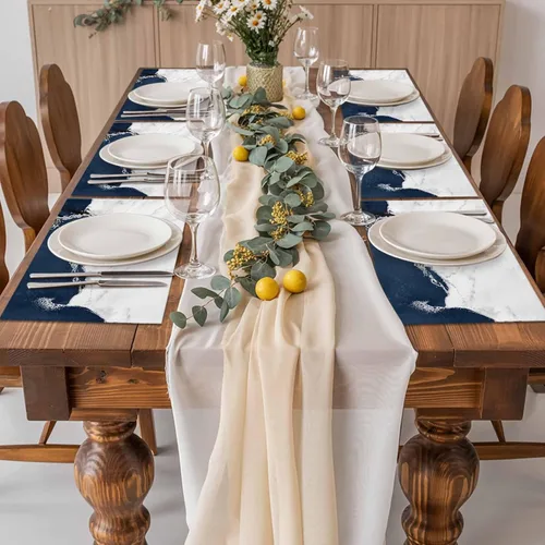 Vista 9 de Juego de 6 manteles individuales de tela de arpillera tejida lavable para mesa de comedor cuadrada/rectangular/redonda/ovalada, estético, blanco