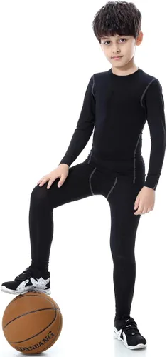 Vista 4 de CVVTEE Conjunto de ropa interior de compresión de capa base atlética para niños, 2 piezas de John térmico largo para niños