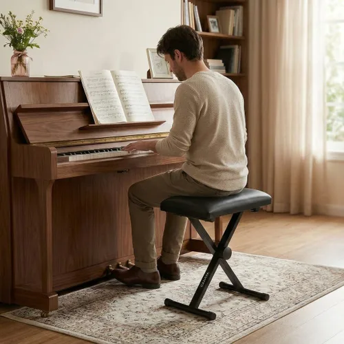Vista 2 de CAHAYA Banco de teclado estilo X altura ajustable 16.3-19.6 pulgadas, cojín acolchado para piano, banco de teclado para teclados Piano CY0257