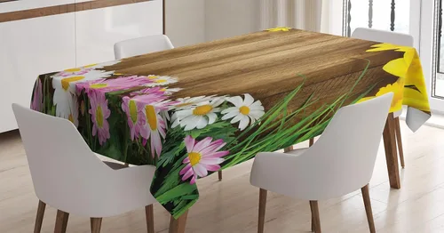 Vista 8 de Ambesonne Mantel de libélula romántica en forma de taza, estampado de flores vibrantes pastel y libélulas maduras, cubierta de mesa rectangular