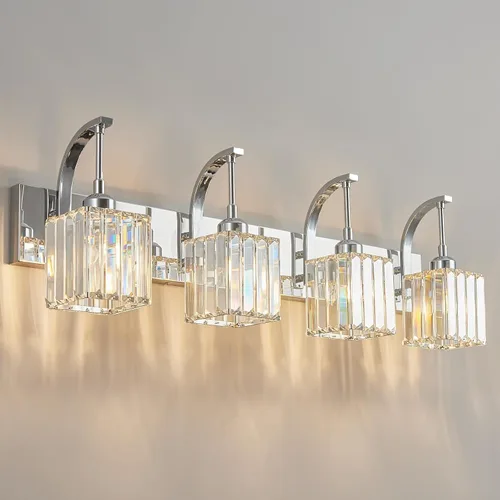 Vista 29 de Luces de tocador de cristal de 3 luces negras para tocador de baño, modernas lámparas de baño de cristal sobre espejo de 23.62 pulgadas de largo