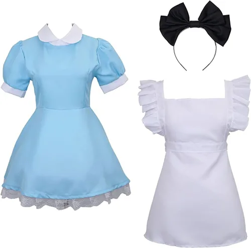 Vista 4 de Colorful House Traje de cosplay de anime para adultos, disfraz de sirvienta azul, delantal, 4 piezas, conjunto de vestido de sirvienta de lolita