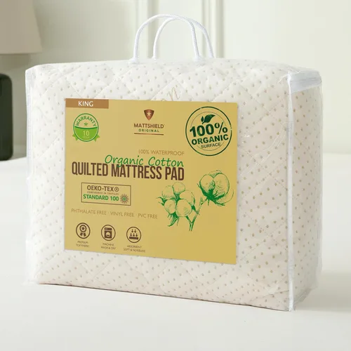 Vista 12 de Protector de colchón acolchado de algodón orgánico de lujo, tamaño individual, almohadilla impermeable y transpirable de 380 GSM, funda ajustable