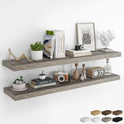Vista 53 de RICHFOCUS Estantes flotantes de 8 pulgadas para estantes cuadrados de pared para dormitorio, cocina, baño, estante flotante de madera rústica