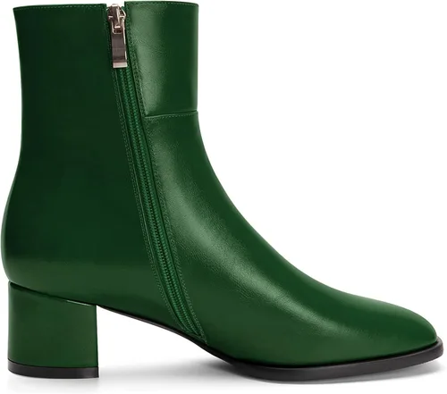 Vista 3 de Aachcol Botas de tobillo para mujer, tacón grueso medio, punta cuadrada, cierre clásico, 2 pulgadas
