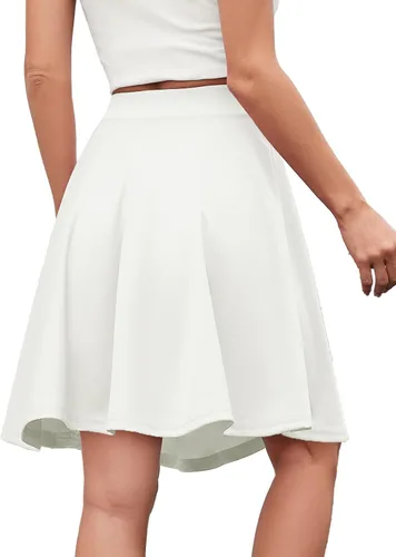 Vista 2 de DRESSTELLS Falda para mujer, minifalda patinadora, versátil, acampanada, básica, elástica, acampanada, casual, plisada