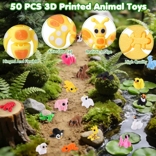 Vista 3 de JOICEE 50pcs Mini 3D Impreso Animales Articulados Flexible Fidget Juguetes Marrón