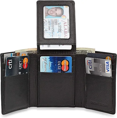 Vista 3 de Executive Gift Shoppe Cartera triple personalizada con bloqueo RFID con soporte para identificación - Cartera negra para hombre con iniciales