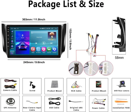 Vista 8 de 2G+64G para Nissan Sentra 2013-2017 Radio Android 13 Estéreo de coche con Apple CarPlay Android Auto Mirror Link Bluetooth 10.1 pulgadas HD pantalla