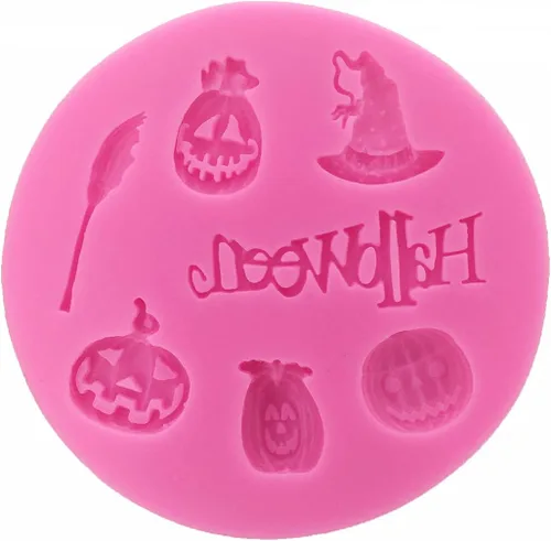 Vista 5 de Moldes de silicona reutilizables de grado alimenticio para Halloween, forma de escoba de calabaza con forma de casquillo de bruja, antiadherente