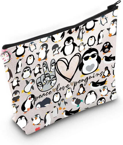 Vista 7 de LEVLO Pingüinos divertidos cosméticos maquillaje bolsa de regalo amante de los animales paz amor pingüinos maquillaje cremallera bolsa de pingüinos