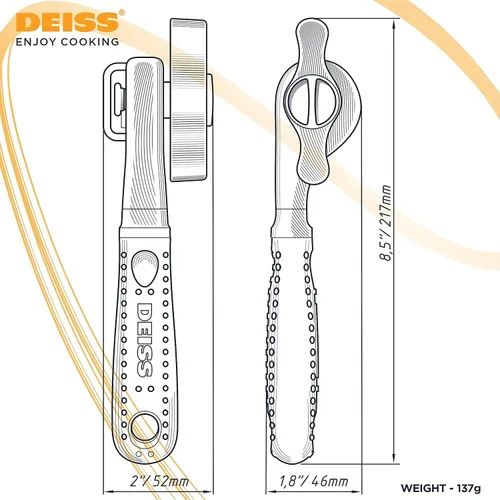Vista 9 de Deiss Abrelatas profesional resistente, borde liso manual, abrelatas de mano con mango suave al tacto, abrelatas de seguridad a prueba de óxido