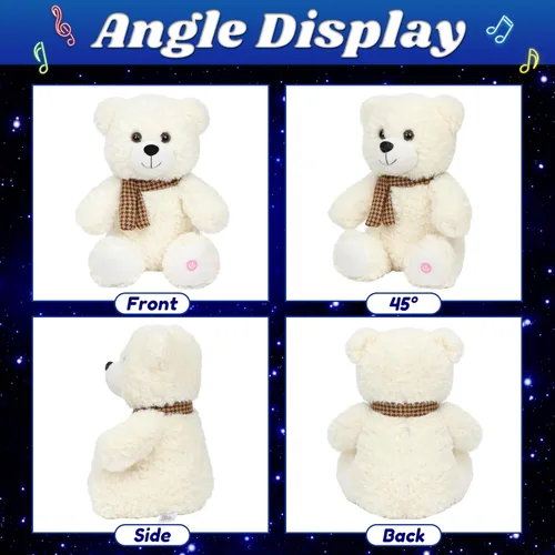 Vista 2 de Oso de peluche con luces LED brillantes, luz nocturna musical, juguete de peluche canta canciones de cuna, regalos de Navidad, para cumpleaños