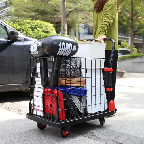 Vista 5 de Carro de mano resistente con jaula, carrito extraíble de jaula con ruedas, carga de 660 libras, carrito de comestibles multiusos, almacenamiento