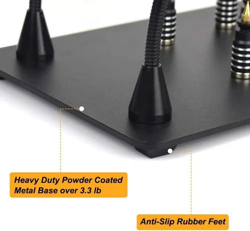 Vista 3 de Estación de soldadura con manos de ayuda magnéticas NOEVSBIG con base grande y resistente, 6 soportes para PCB, 5 brazos flexibles con clip