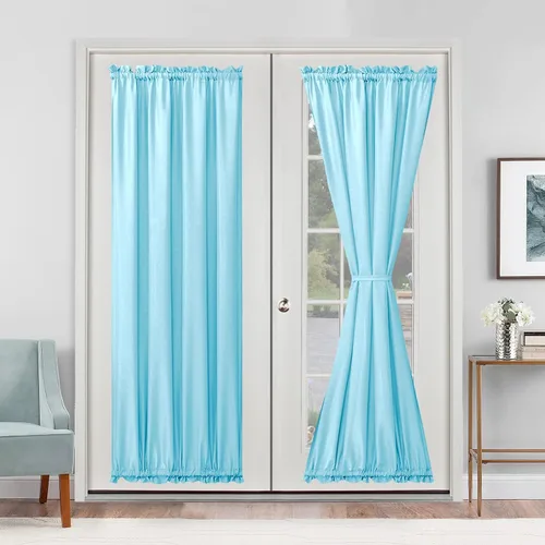 Vista 39 de Cortinas para puerta francesa, color aguamarina, 24 pulgadas de ancho x 40 pulgadas de largo, 1 panel Bolsillo para barra, semitransparente