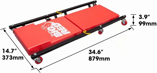 Vista 2 de BIG RED 36" Creeper Acolchado de Garaje/Taller de 2 Piezas con Ruedas, Carrito de Mecánico con Reposacabezas y 6 Ruedas, Rojo TR7565R Torin