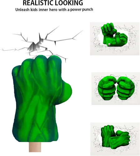 Vista 3 de Increíble HOK - Guantes de peluche suaves y grandes con diseño de guantelete de guantelete para aplastar las manos, color verde