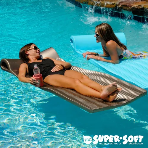 Vista 7 de TRC Recreation Serenity 1.5” Thick Vinyl Coated Foam Swimming Pool Float Mat Adult Lounger with Built-in Roll Pillow
