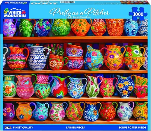 Vista 2 de White Mountain Rompecabezas de 1000 piezas con diseño de jarrón colorido con piezas grandes, regalo para adultos y familia, 24 x 30 pulgadas, bonito