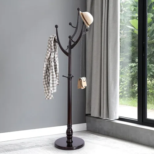 Vista 15 de Perchero de Pie de Madera Resistente con 8 Ganchos, Diseño Único con Aspecto de Rama de Árbol, Perchero de Árbol Premium para Colgar Ropa con Base