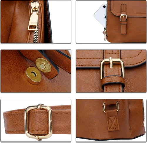 Vista 2 de KKXIU Elegante mochila pequeña para mujer, de piel sintética, mini, con múltiples bolsillos, X-marrón, Viajar