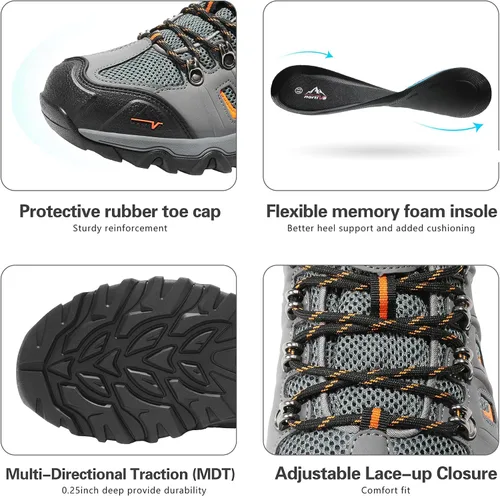 Vista 3 de NORTIV 8 Zapatos de senderismo impermeables para hombre, zapatos de senderismo de cuero para exteriores, senderismo, camping, caminata