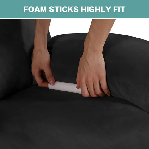 Vista 6 de Turquoize Fundas de terciopelo para sillón reclinable con bolsillo, 1 funda de terciopelo para muebles reclinables con parte inferior elástica Negro