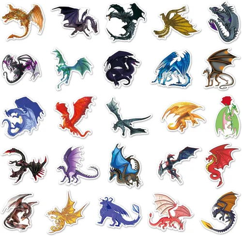 Vista 2 de 50 calcomanías de dragones mágicos, vinilo de dragón de fantasía de Pterosaurio, calcomanías impermeables para botellas de agua, equipaje