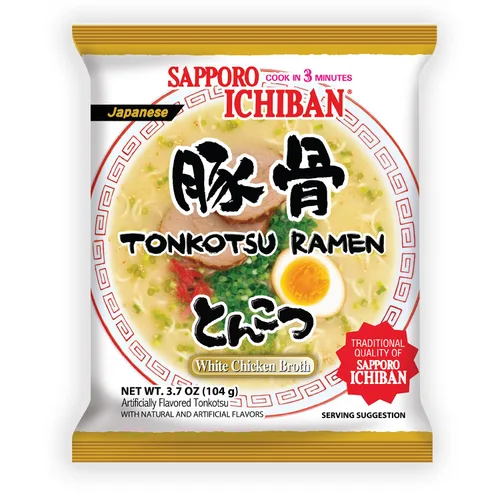 Vista 3 de [SAPPORO ICHIBAN] Fideos Ramen, sabor tonkotsu, fideos instantáneos japoneses de sabor nº 1, 3.5 onzas (3.7 onzas (paquete de 24))