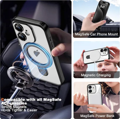 Vista 4 de Funda compatible con iPhone 12 con soporte de anillo magnético invisible [compatible con Mag-Safe] [Protector completo de lente de cámara] Funda