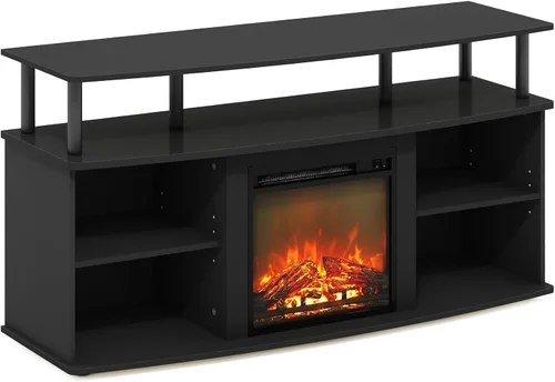 Vista 6 de Furinno Jensen - Soporte de TV con chimenea, centro de entretenimiento, consola de TV para televisores de hasta 55 pulgadas con chimenea y estantes